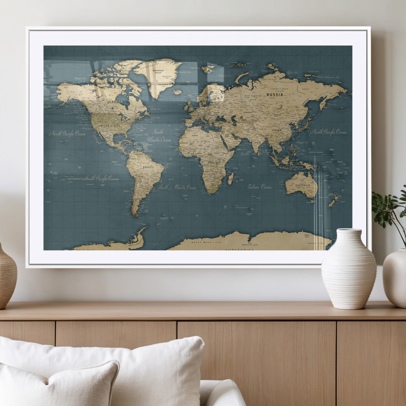 99599383-MGV-CV-36X24 - World Map Wall Art Canvas Print, Modern Decorative Framed Map Artwork Prints for Living Room, Office, Bedroom Wall Decor