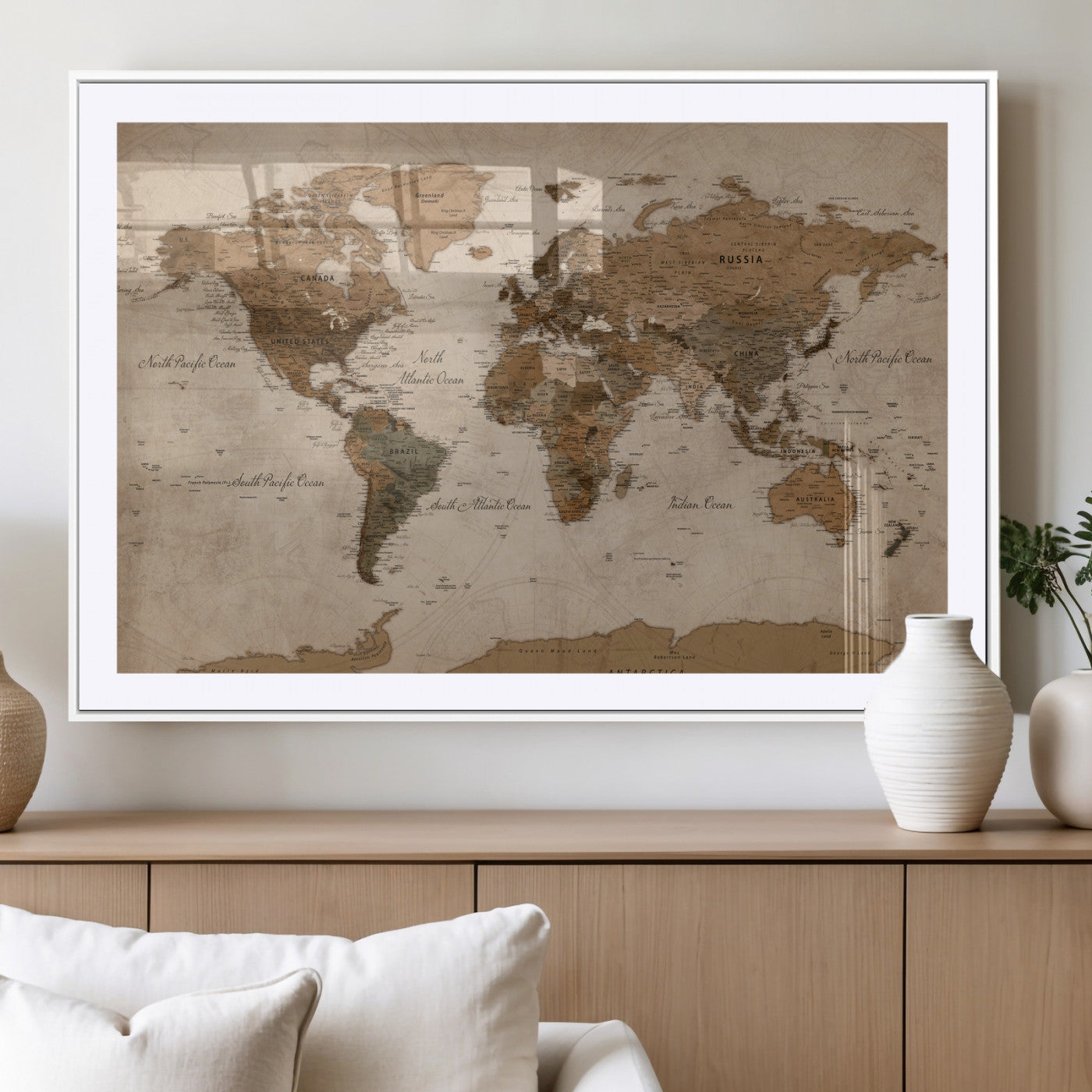 40064188-MGV-CV-36X24 - World Map Wall Art Canvas Print, Modern Decorative Framed Map Artwork Prints for Living Room, Office, Bedroom Wall Decor