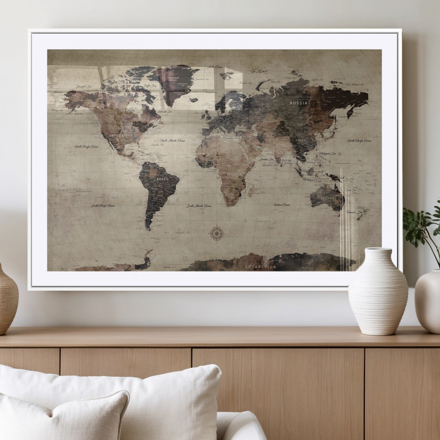 60560672-MGV-CV-36X24 - World Map Wall Art Canvas Print, Modern Decorative Framed Map Artwork Prints for Living Room, Office, Bedroom Wall Decor
