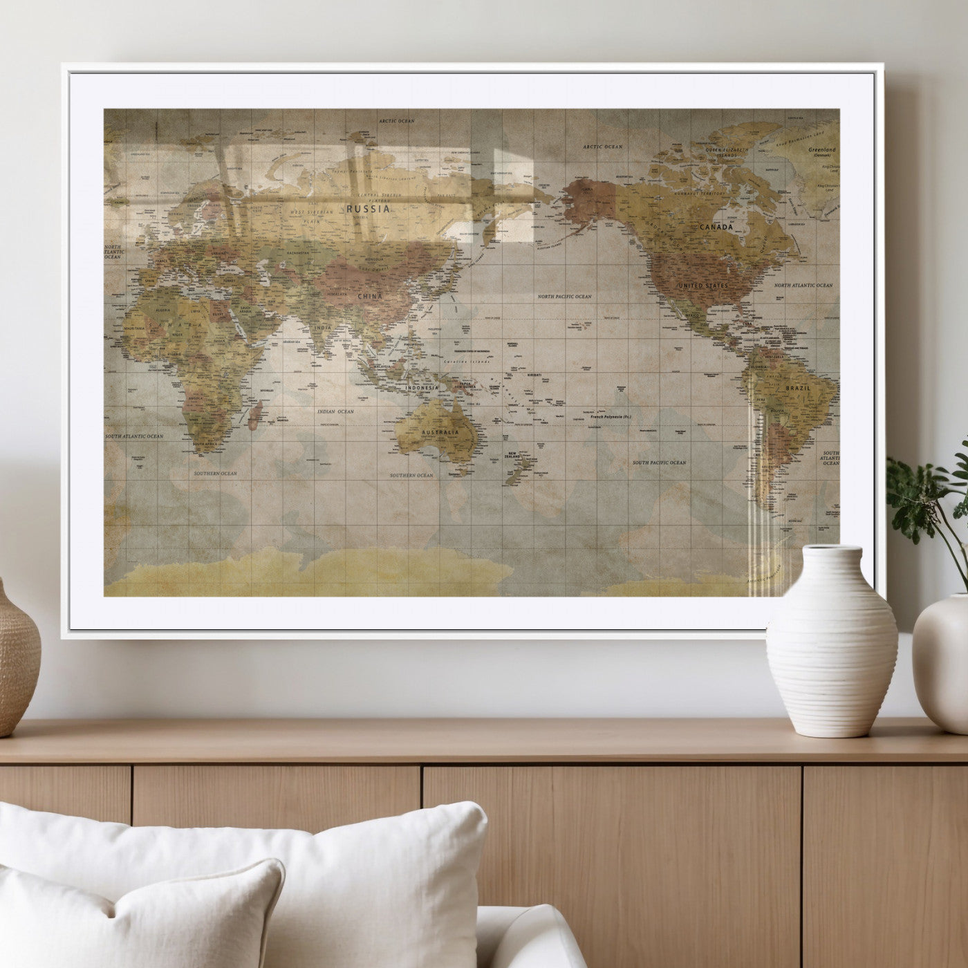 22305205-MGV-CV-36X24 - World Map Wall Art Canvas Print, Modern Decorative Framed Map Artwork Prints for Living Room, Office, Bedroom Wall Decor
