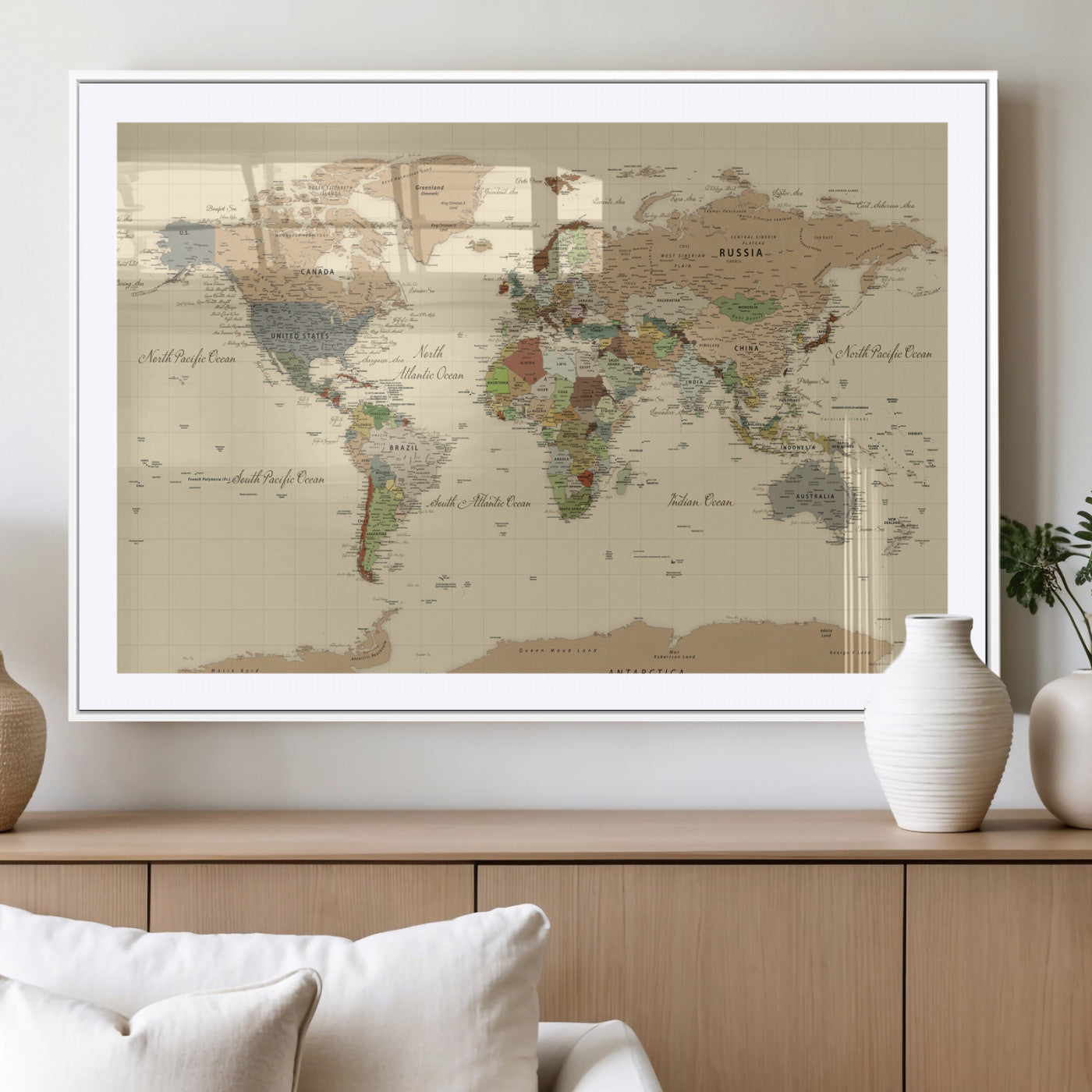 31407854-MGV-CV-36X24 - World Map Wall Art Canvas Print, Modern Decorative Framed Map Artwork Prints for Living Room, Office, Bedroom Wall Decor