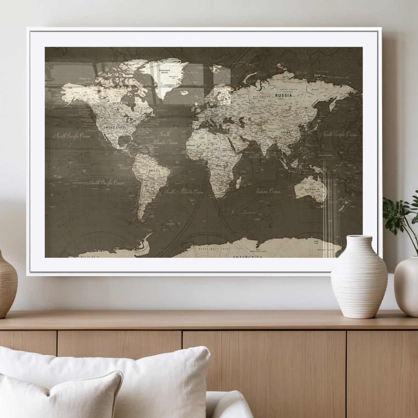 33202610-MGV-CV-36X24 - World Map Wall Art Canvas Print, Modern Decorative Framed Map Artwork Prints for Living Room, Office, Bedroom Wall Decor