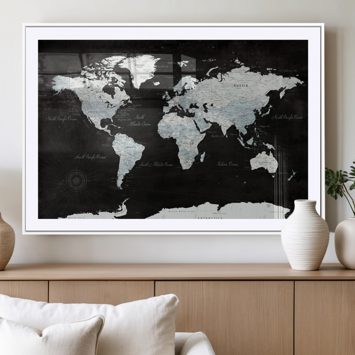 28664806-MGV-CV-36X24 - World Map Wall Art Canvas Print, Modern Decorative Framed Map Artwork Prints for Living Room, Office, Bedroom Wall Decor