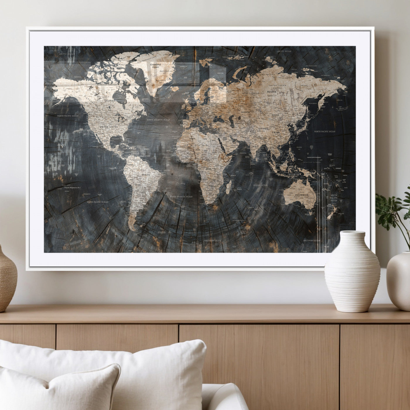 89162112-MGV-CV-36X24 - World Map Wall Art Canvas Print, Modern Decorative Framed Map Artwork Prints for Living Room, Office, Bedroom Wall Decor