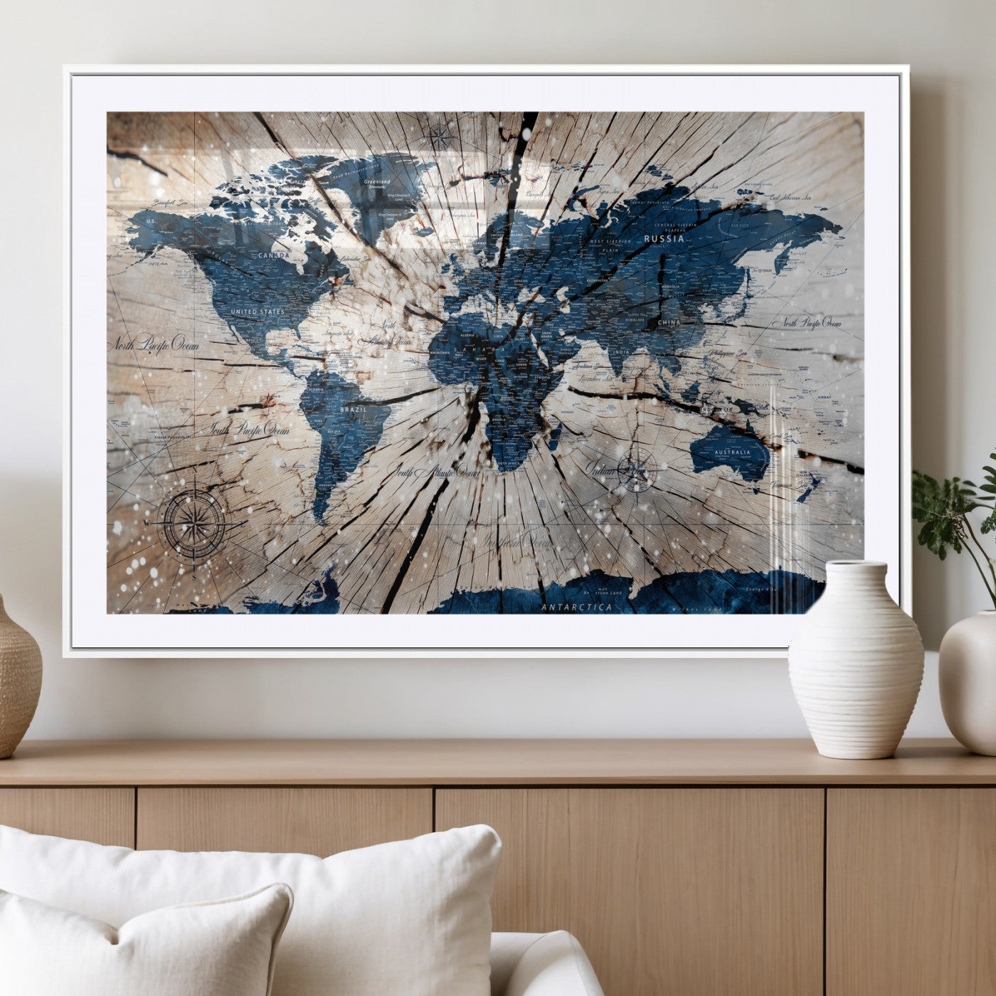 19478704-MGV-CV-36X24 - World Map Wall Art Canvas Print, Modern Decorative Framed Map Artwork Prints for Living Room, Office, Bedroom Wall Decor