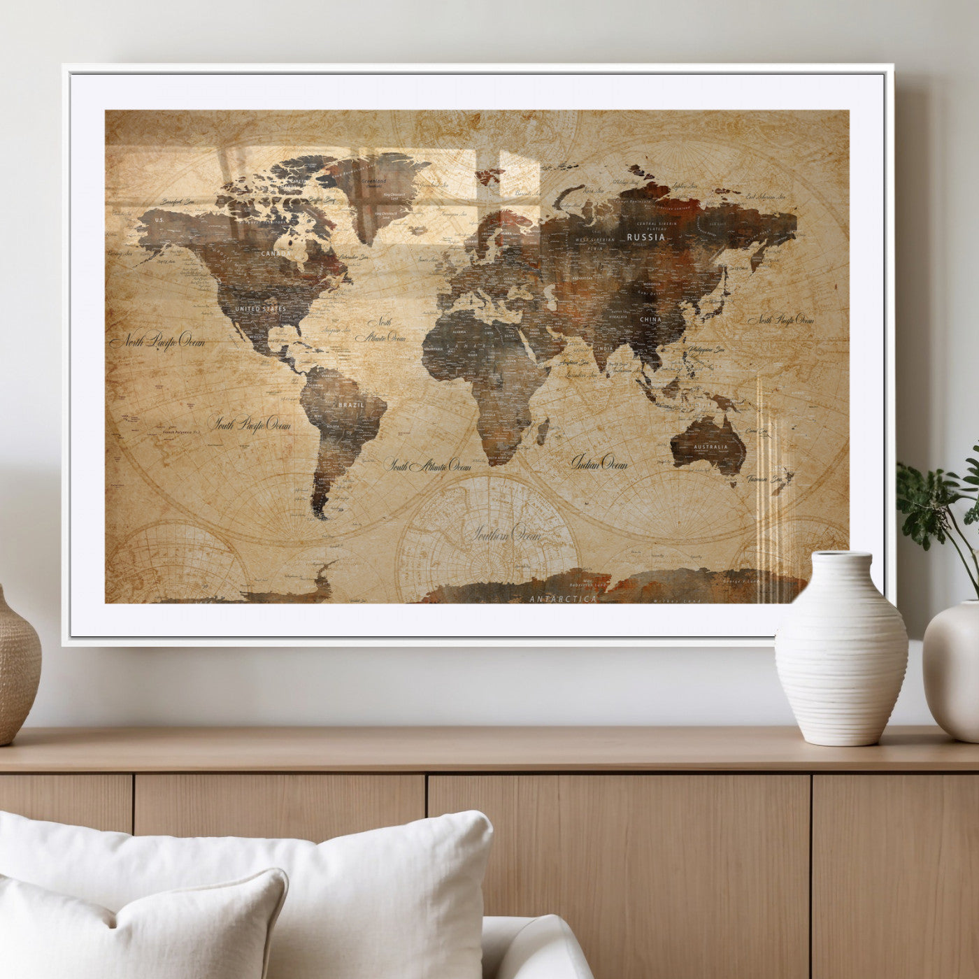 63156625-MGV-CV-36X24 - World Map Wall Art Canvas Print, Modern Decorative Framed Map Artwork Prints for Living Room, Office, Bedroom Wall Decor