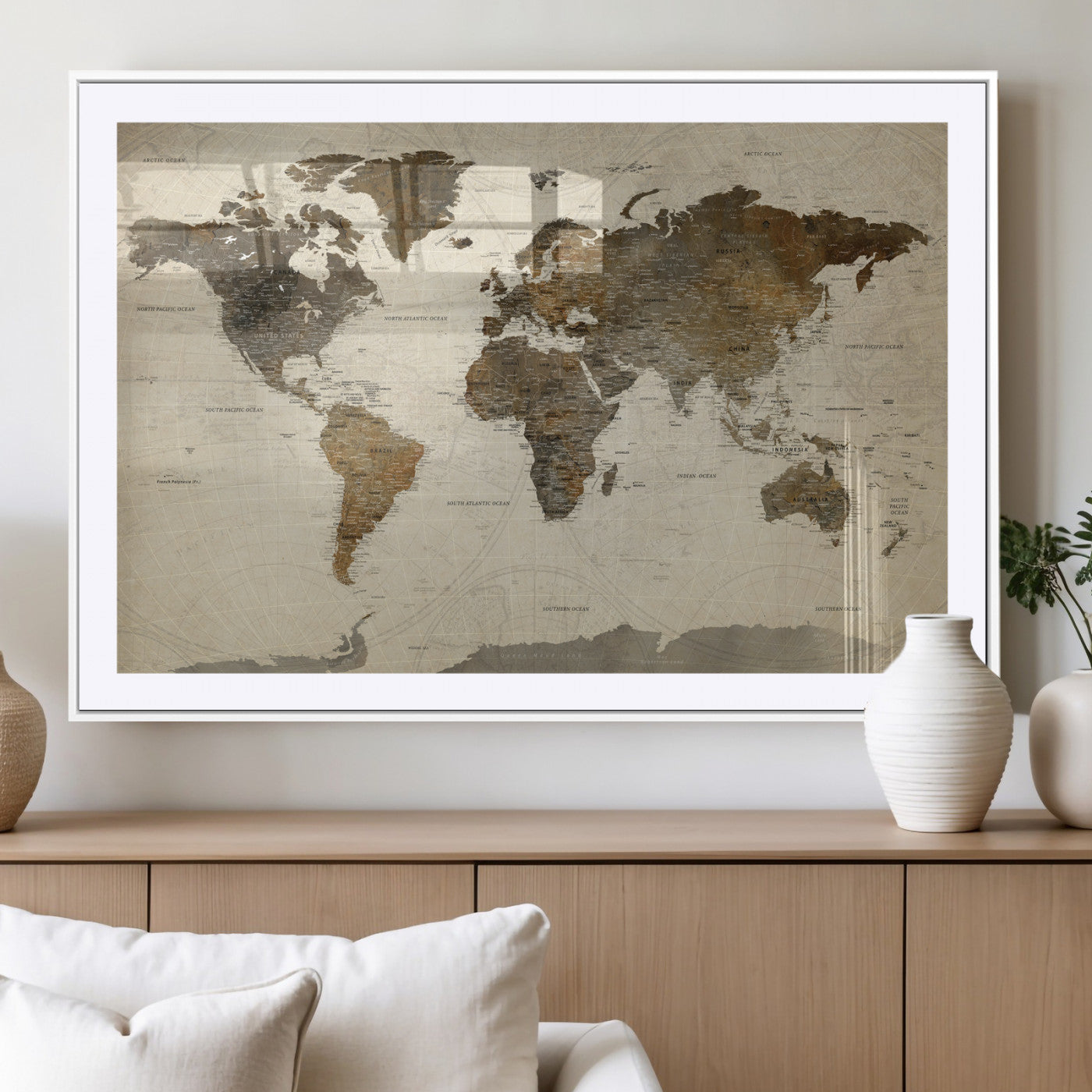 49623468-MGV-CV-36X24 - World Map Wall Art Canvas Print, Modern Decorative Framed Map Artwork Prints for Living Room, Office, Bedroom Wall Decor