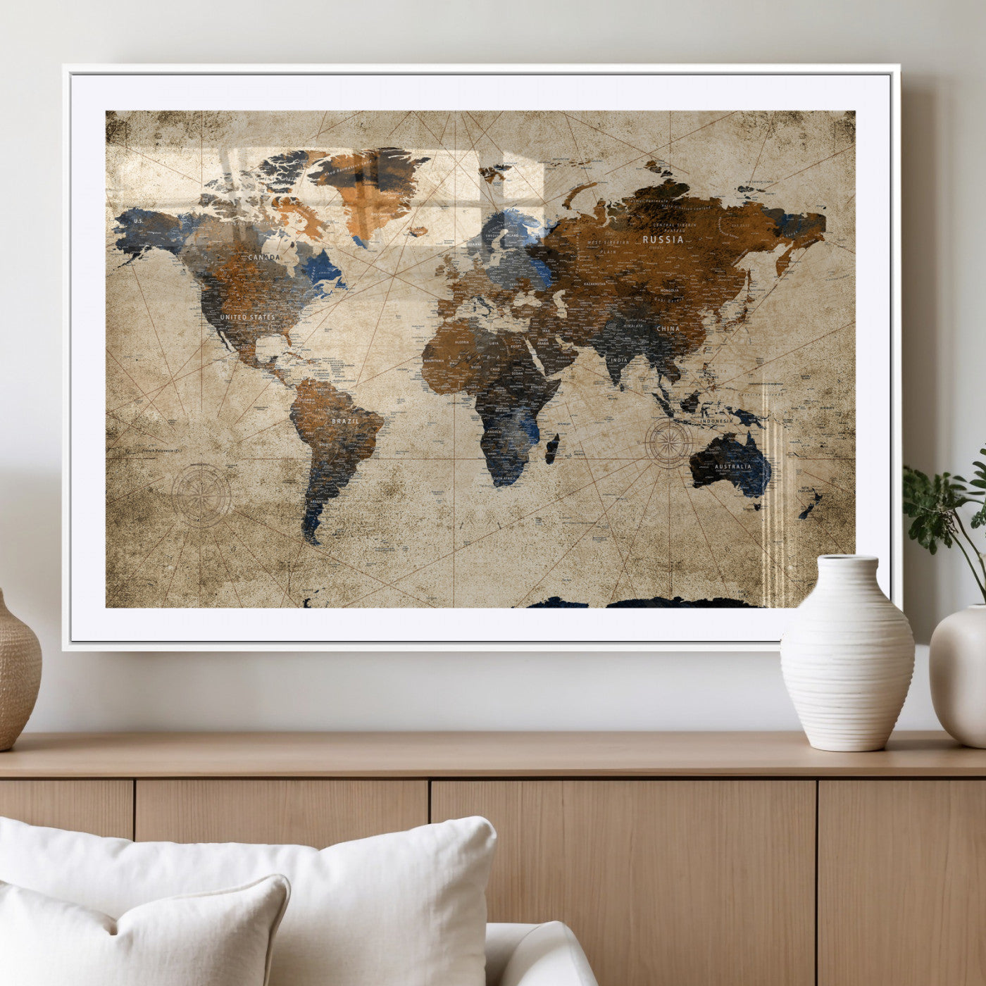 27163414-MGV-CV-36X24 - World Map Wall Art Canvas Print, Modern Decorative Framed Map Artwork Prints for Living Room, Office, Bedroom Wall Decor