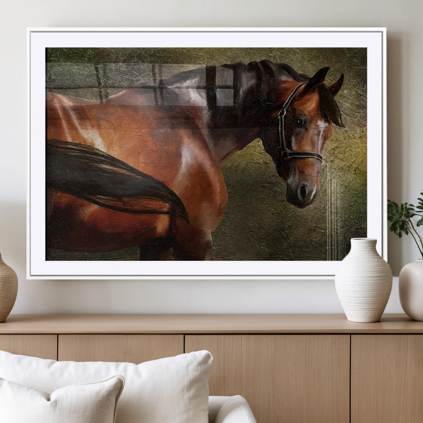 76810-MGV-CV-36X24-Majestic Brown Horse Wall Art Canvas Print – Framed Equestrian Artwork with Elegant Stallion Artwork for Home or Office Decor
