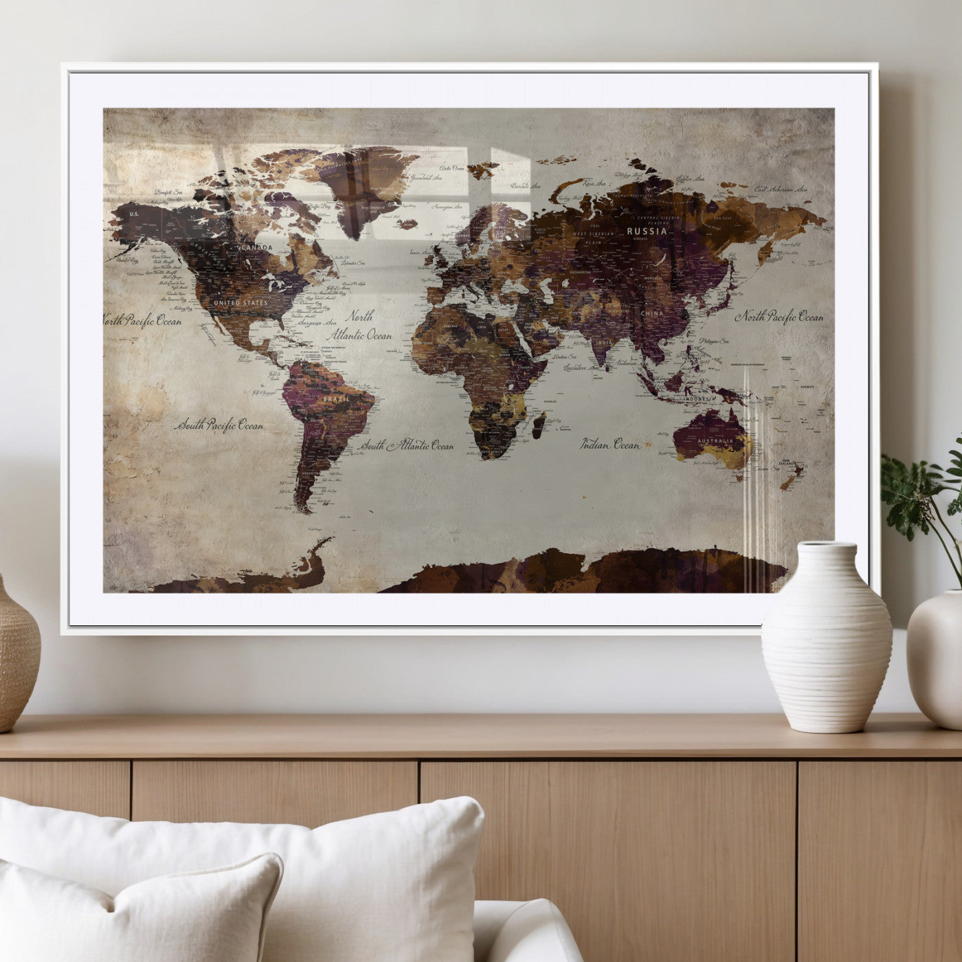 50611123-MGV-CV-36X24 - World Map Canvas Triptych – Colorful Global Wall Art for Living Rooms, Offices, and Study Spaces
