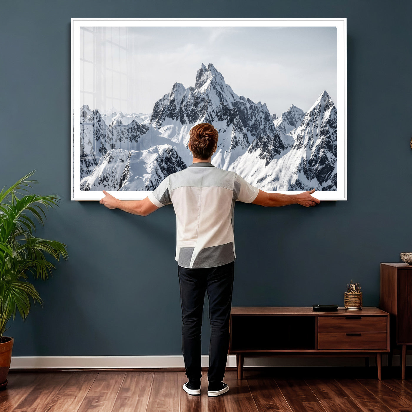 33126265-MGV-CV-36X24 - Snowy Mountain Range Canvas Print, Alpine Peaks Landscape Wall Art, Framed Canvas Ready to Hang