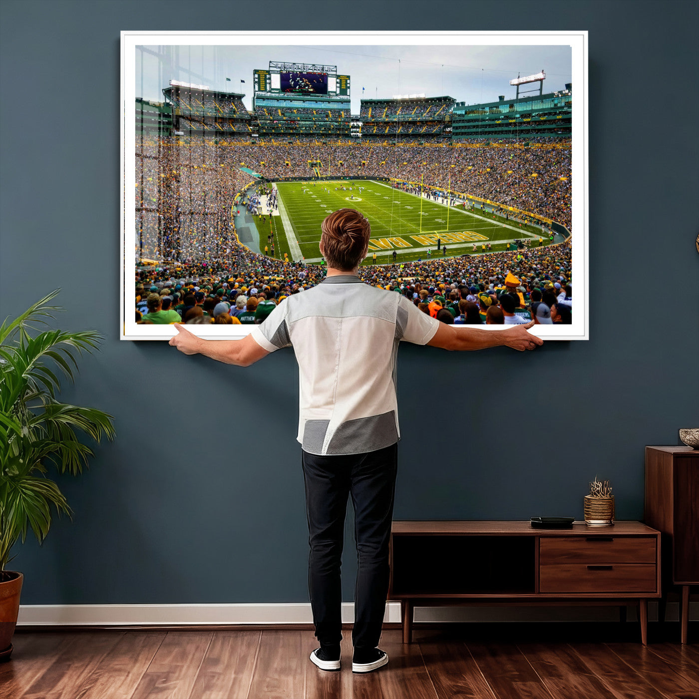 56521752-MGV-CV-36X24 - Green Bay Packers Stadium Wall Art Canvas Print, Lambeau Field Football Stadium Artwork, Framed Wall Art Ready to Hang