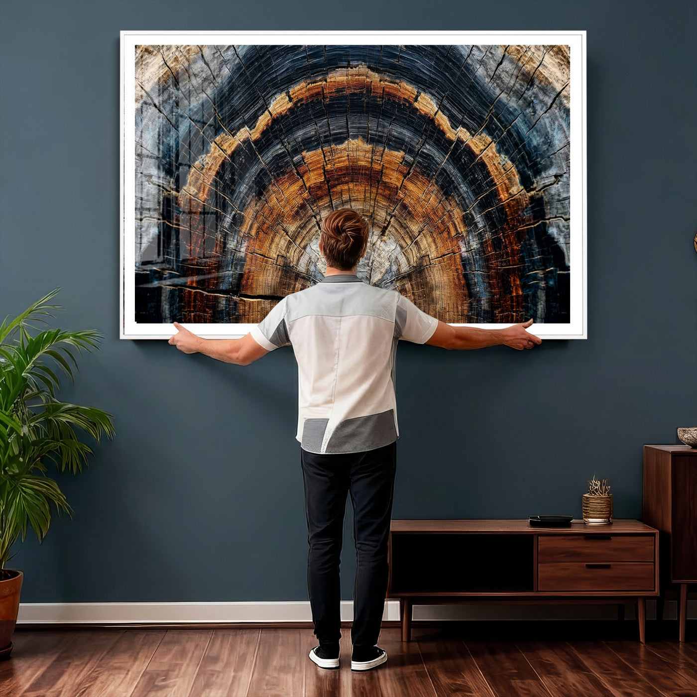 92693966A-MGV-CV-36X24 - Abstract Wood Grain Canvas Print, Tree Ring Pattern Wall Art, Framed Canvas Ready to Hang