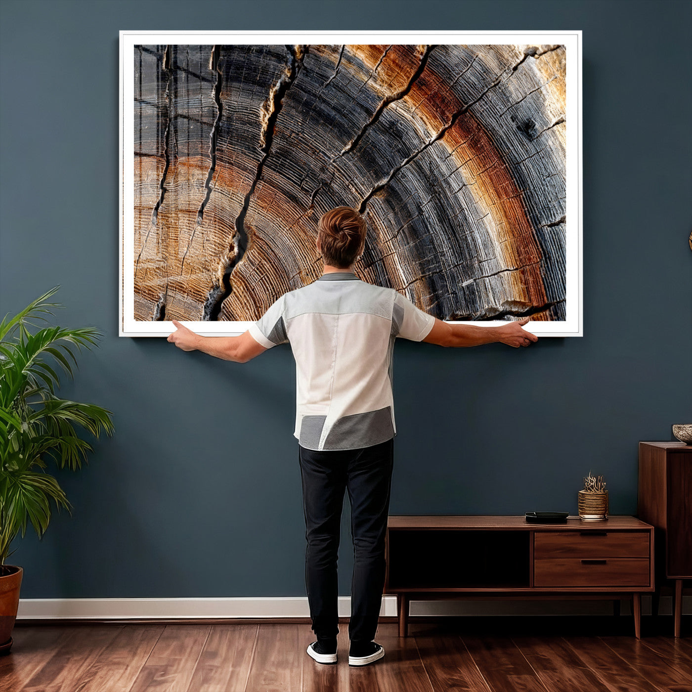 92693966E-MGV-CV-36X24 - Framed Large Abstract Wood Grain Canvas Print, Tree Ring Pattern Wall Art, Framed Canvas Ready to Hang