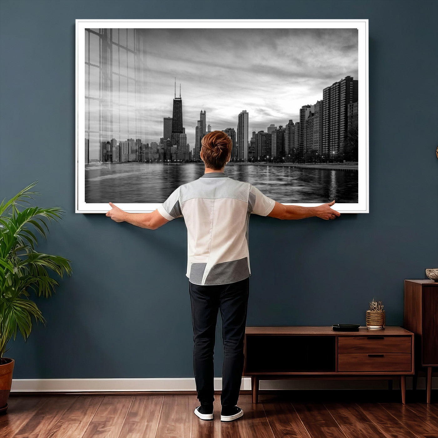74552581-MGV-CV-36X24 - Chicago Wall Art Canvas Print, Chicago City Downtown Night Cityscape Print for Modern Urban Wall Decor