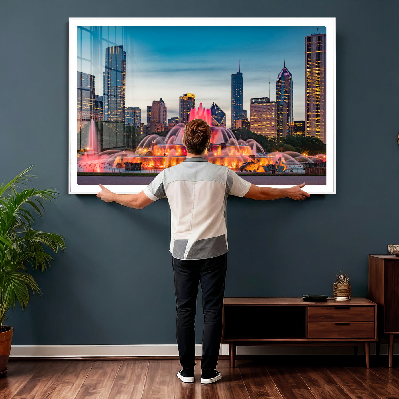 46805285-MGV-CV-36X24 - Chicago Wall Art Canvas Print, Chicago City Downtown Night Cityscape Print for Modern Urban Wall Decor