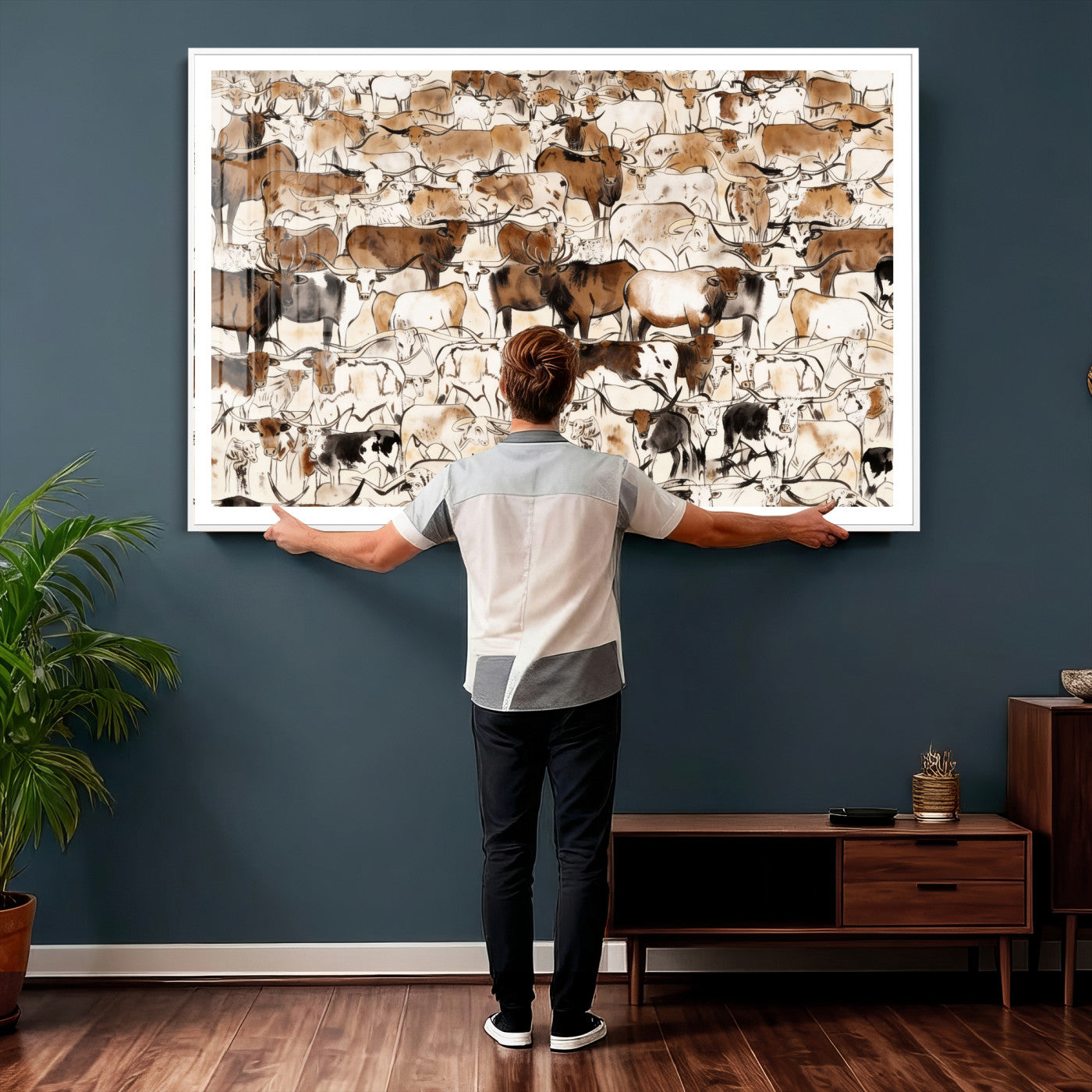 81416572-MGV-CV-36X24 - Farmhouse Animals Wall Art Canvas Print - Abstract Farm Animal Drawing Mid-Century Wall Art for Cabin Decor