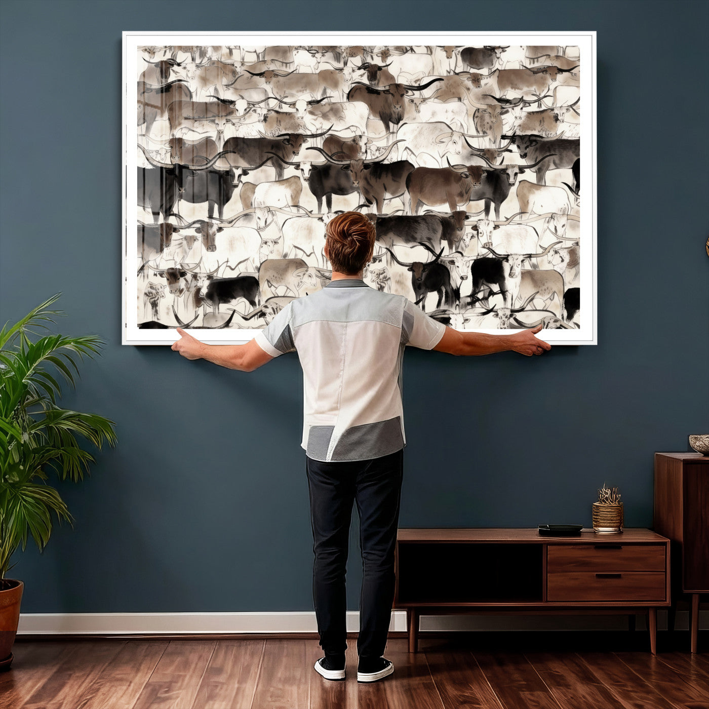 46084312-MGV-CV-36X24 - Farmhouse Animals Wall Art Canvas Print - Abstract Farm Animal Drawing Mid-Century Wall Art for Cabin Decor