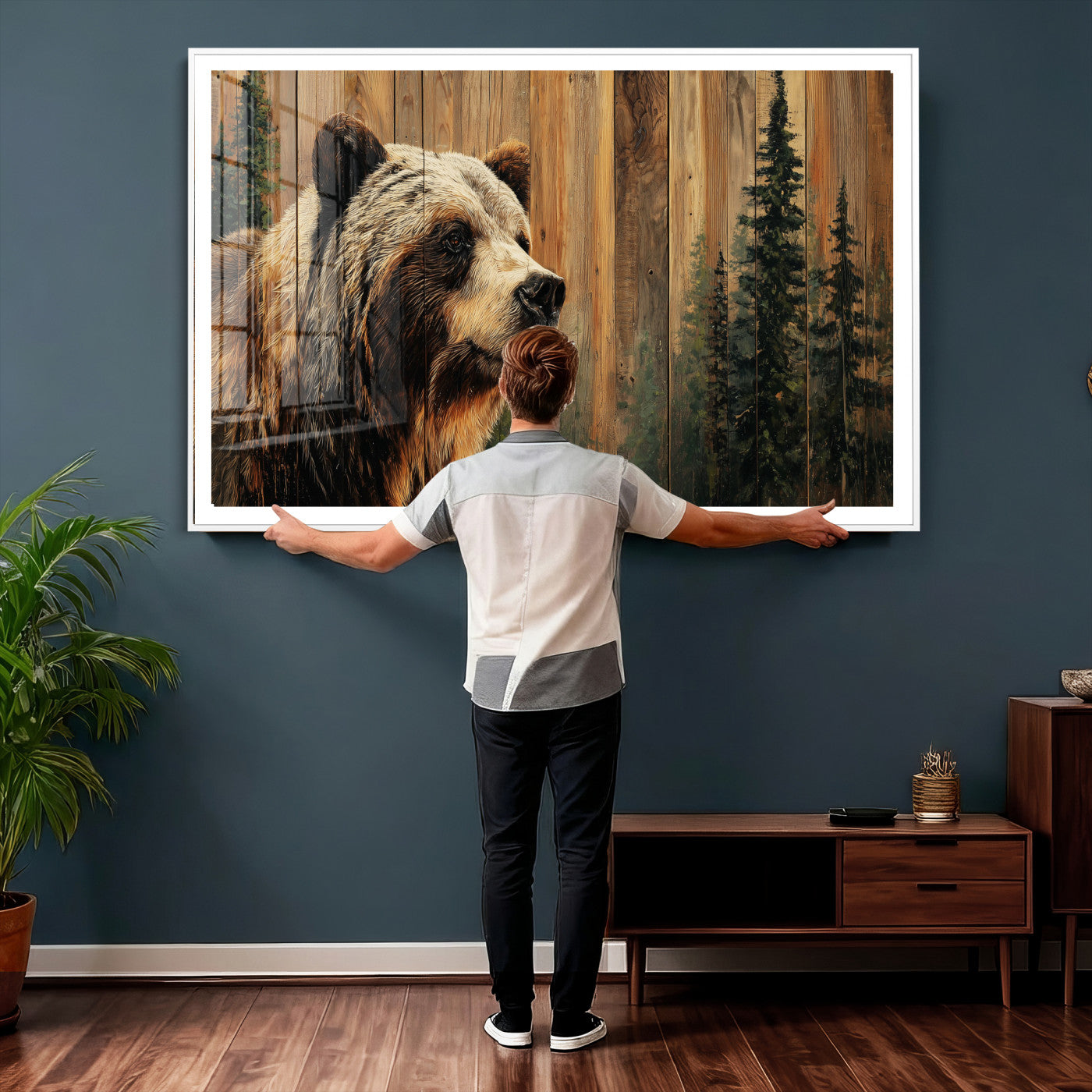 75645180-MGV-CV-36X24 - Grizzly Bear Wall Art Canvas Print, Rustic Wildlife Bear Artwork, Forest Animal Painting, Cabin Lodge Nature Wall Decor
