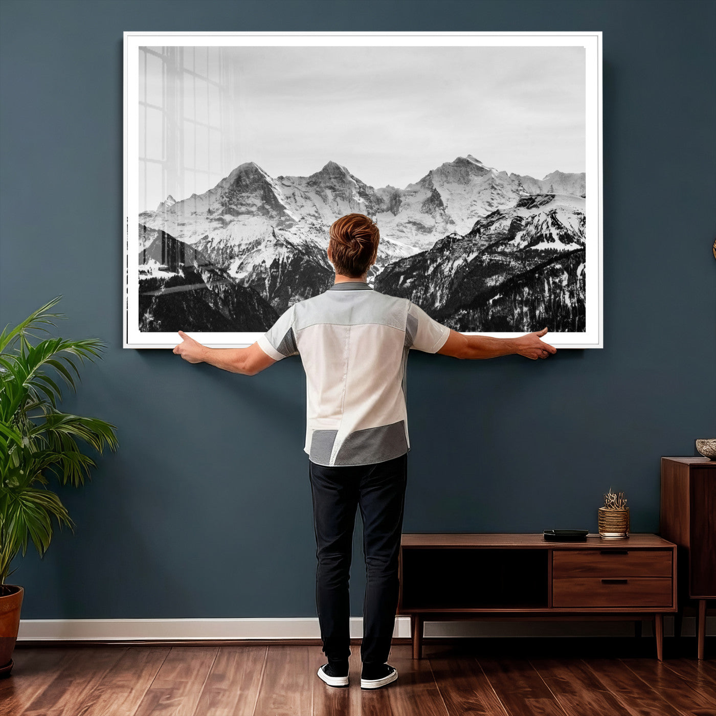 85684934-MGV-CV-36X24 - Black and White Mountain Wall Art Canvas Print, Snowy Alpine Peaks Landscape Photography, Minimal Monochrome Mountain Art, Scenic Nature Wall Decor