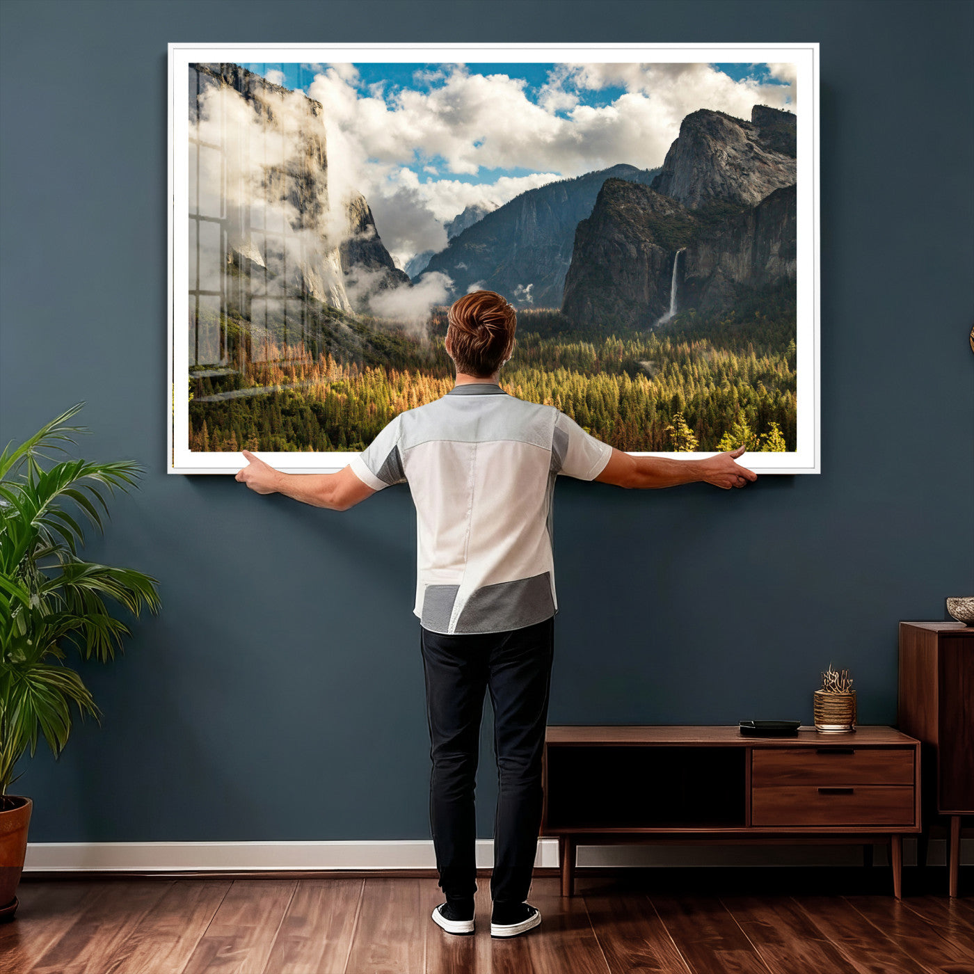 18271001-MGV-CV-36X24 - Yosemite Valley River Landscape Wall Art Canvas Print, Granite Cliffs Forest River Canvas Print, California National Park Moody Scenic Art Printi