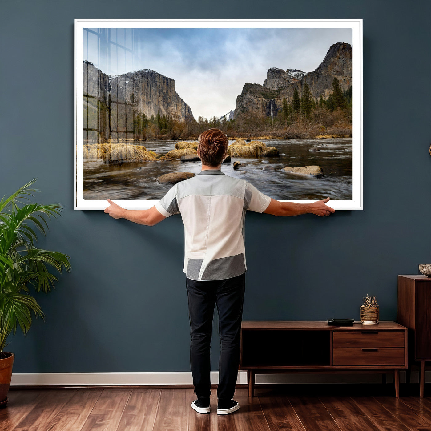 20458404-MGV-CV-36X24 - Yosemite Valley Mountain Landscape Wall Art Canvas Print, Granite Cliff Forest Valley Canvas Print, California National Park Scenic Art Printing