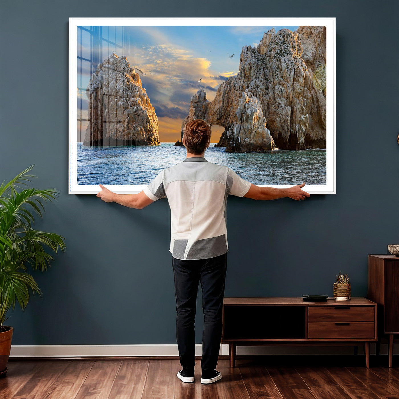 63505689-MGV-CV-36X24 - El Arco Cabo San Lucas Ocean Arch Wall Art Canvas Print, Baja California Rock Arch Seascape Canvas Print, Mexico Coastal Landmark Scenic Art Printing