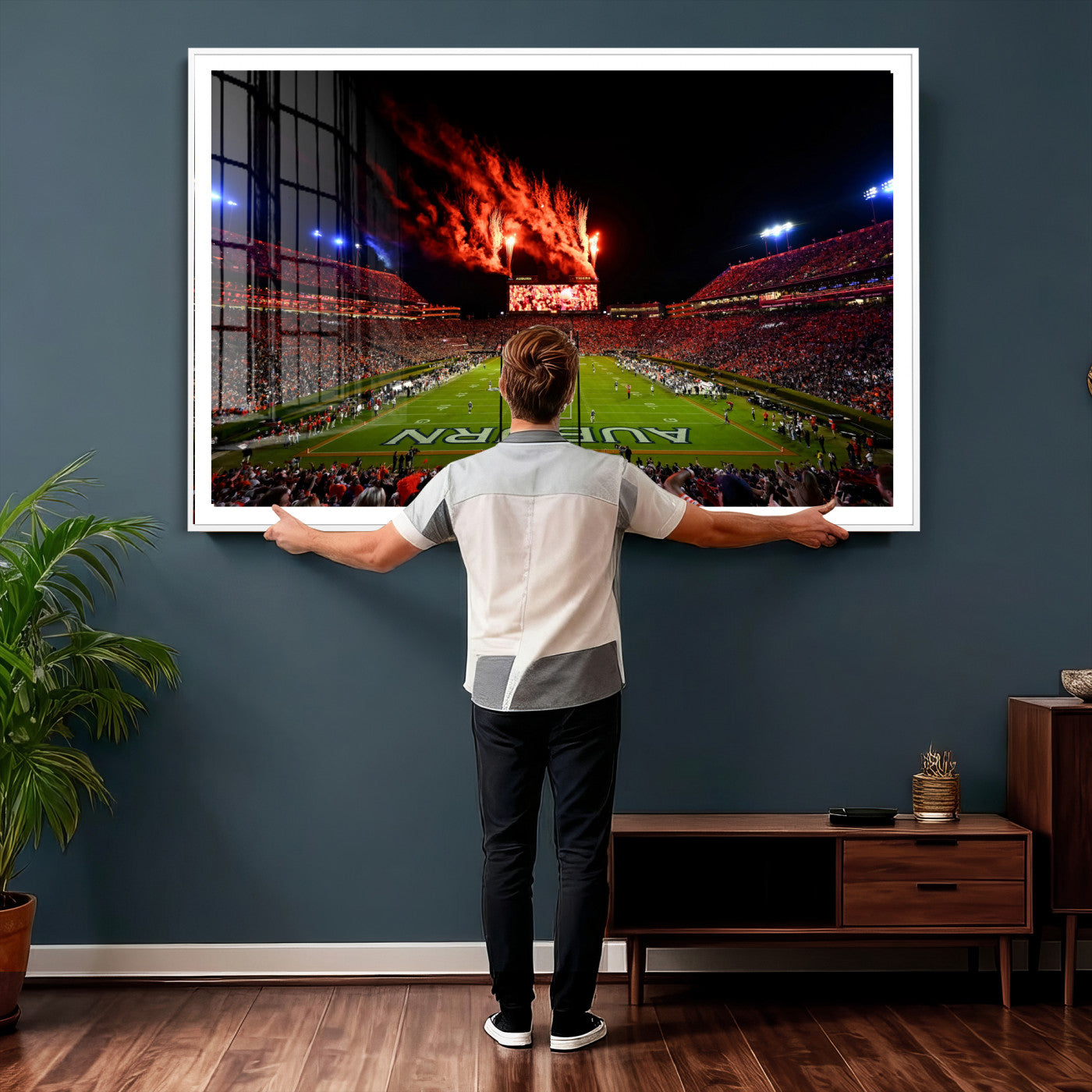 81918884-MGV-CV-36X24 - Auburn Stadium Wall Art Canvas Print, College Football Night Game Crowd, Jordan Hare Stadium Artwork