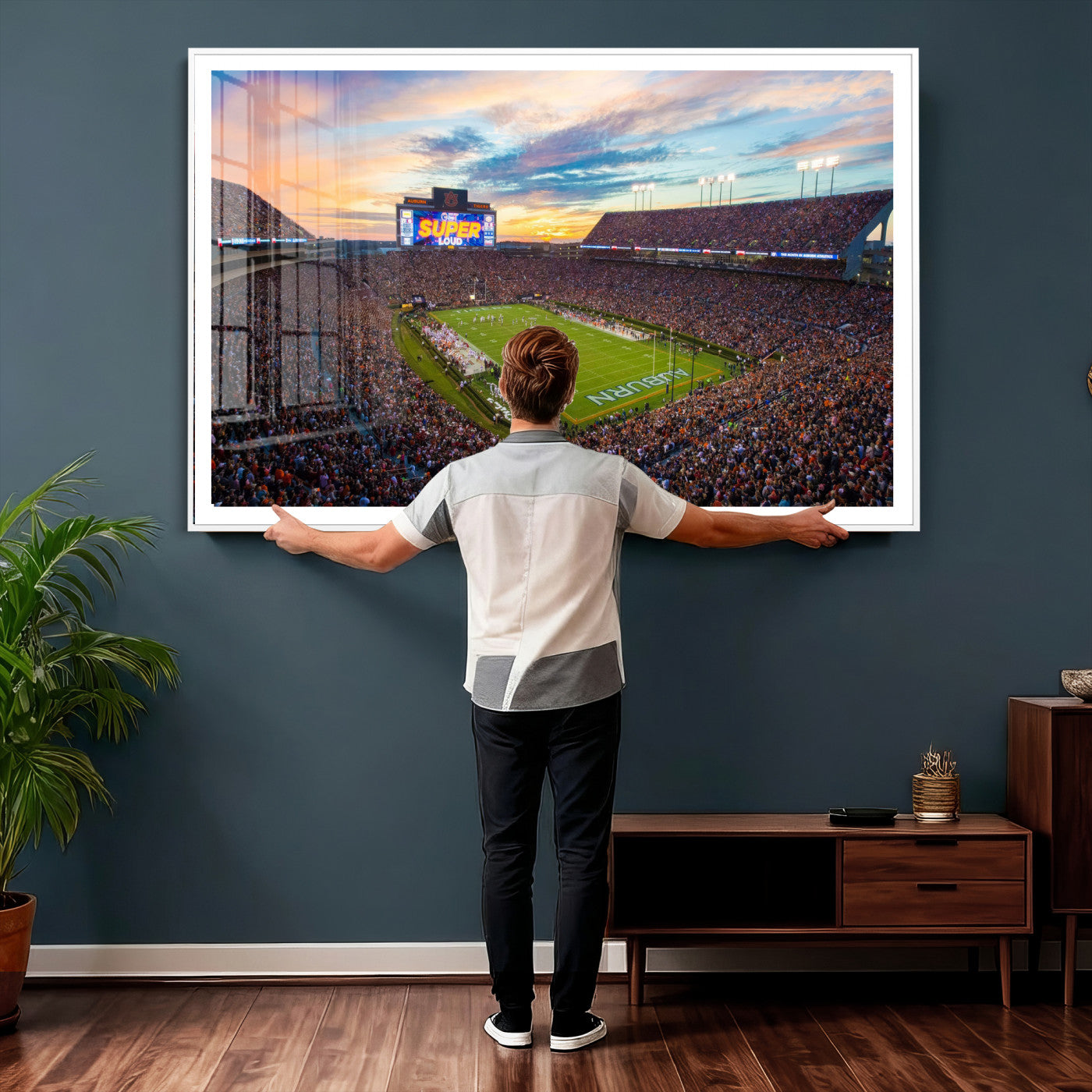 75203764-MGV-CV-36X24 - Auburn Stadium Sunset Wall Art Canvas Print, Jordan Hare Stadium Game Day Crowd, Auburn Tigers Football Artwork