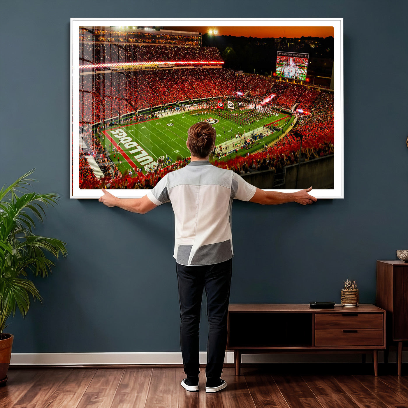 48894104-MGV-CV-36X24 - Georgia Bulldogs Stadium Wall Art Canvas Print, Sanford Stadium Night Game Panorama, College Football Crowd Wall Decor