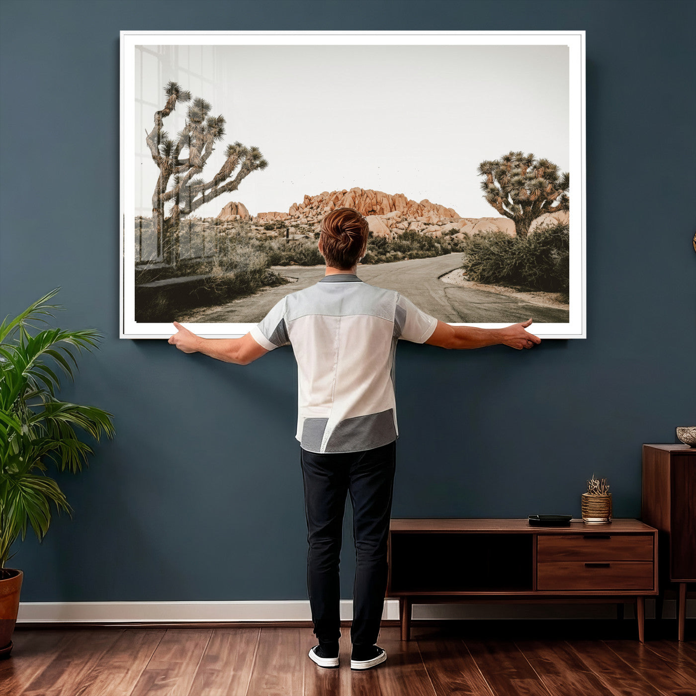 97248544-MGV-CV-36X24 - Joshua Tree Desert Wall Art Canvas Print, Minimal Southwestern Landscape Nature Wall Decor for Modern and Boho Interiors