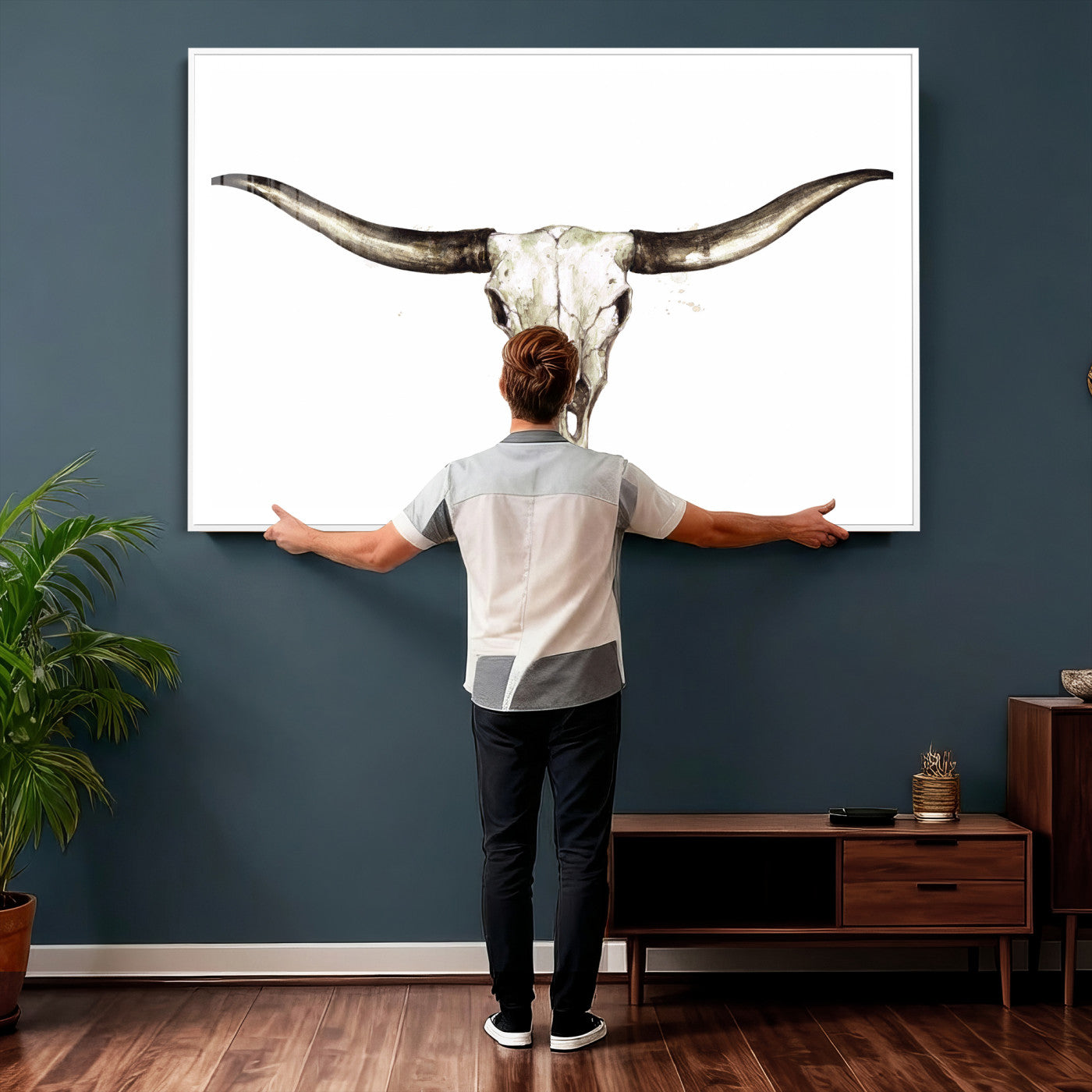 42788678A-MGV-CV-36X24 - Longhorn Skull Wall Art Canvas Print – Rustic Western Artwork Print for Living Room Wall Decor