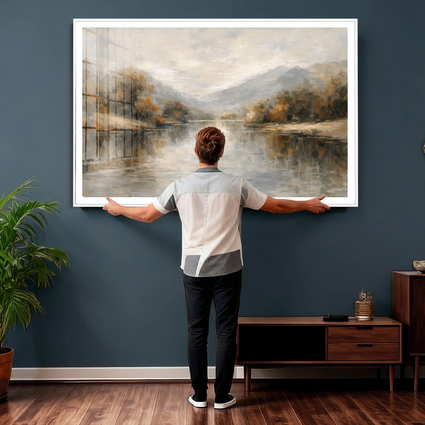 62194542-MGV-CV-36X24 - Abstract Landscape Wall Art Canvas Print, Modern Lake Printing Wall Decor for Contemporary Interiors