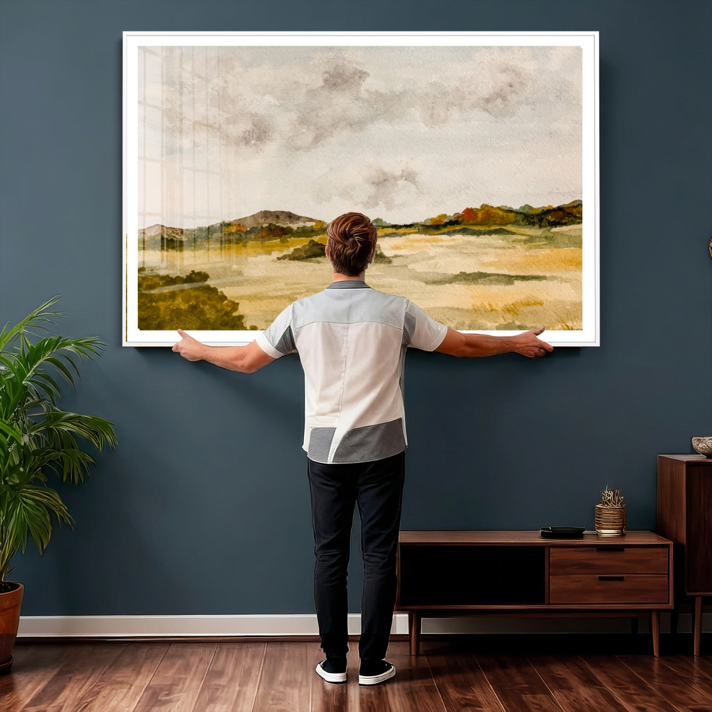 94151004-MGV-CV-36X24 - Watercolor Abstract Countryside Wall Art Canvas Print, Neutral Pastoral Landscape Painting Wall Decor for Modern Farmhouse Interiors