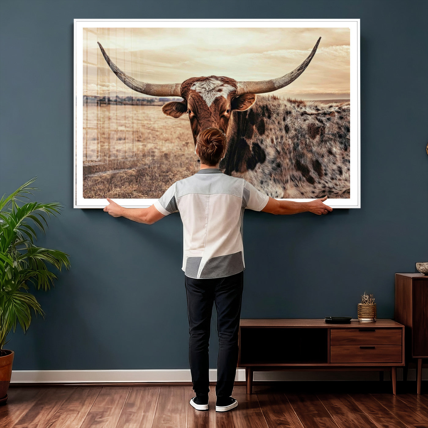 55805825-MGV-CV-36X24 - Texas Longhorn Wall Art Canvas Print – Western Cattle Ranch Artwork for Rustic Farmhouse Decor