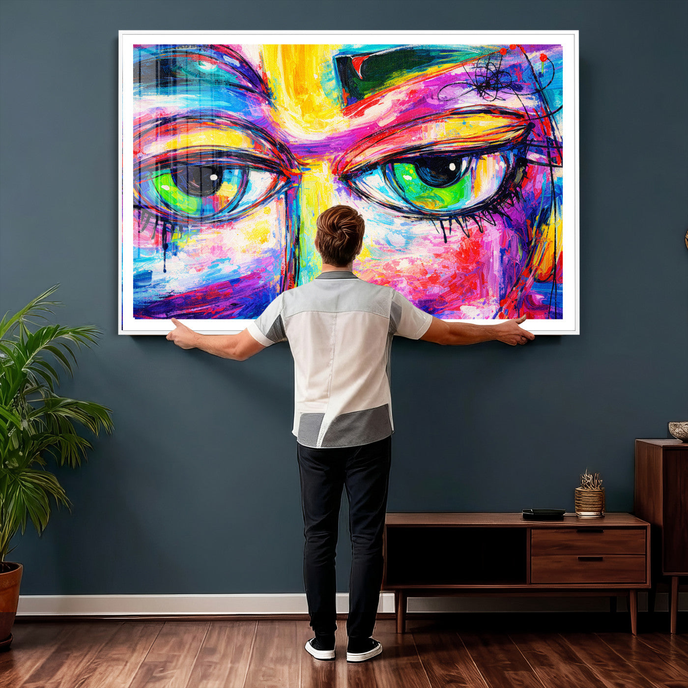 99390655-MGV-CV-36X24 - Colorful Abstract Face Wall Art Canvas Print – Modern Pop Art Portrait Artwork for Contemporary Living Room Decor