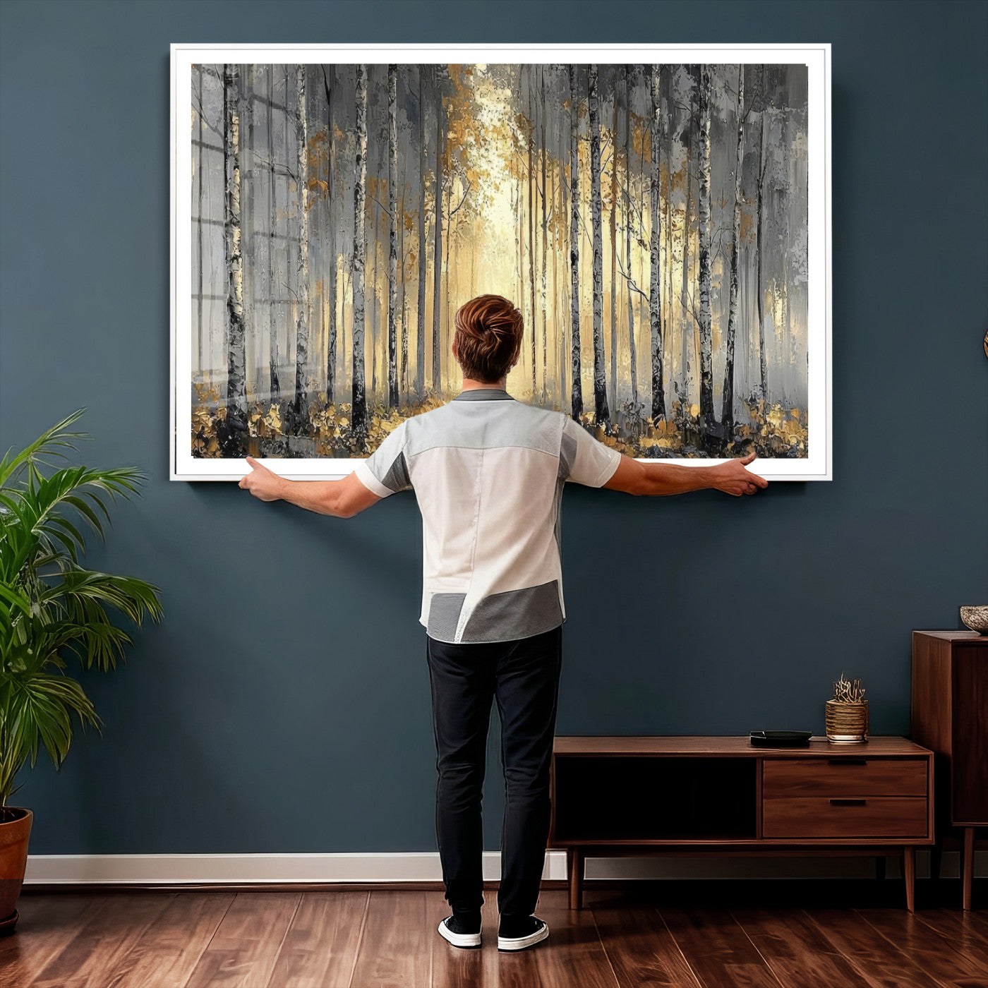 41017042-MGV-CV-36X24 - Abstract Birch Forest Wall Art Canvas Print – Modern Neutral Woodland Landscape Artwork for Living Room Decor