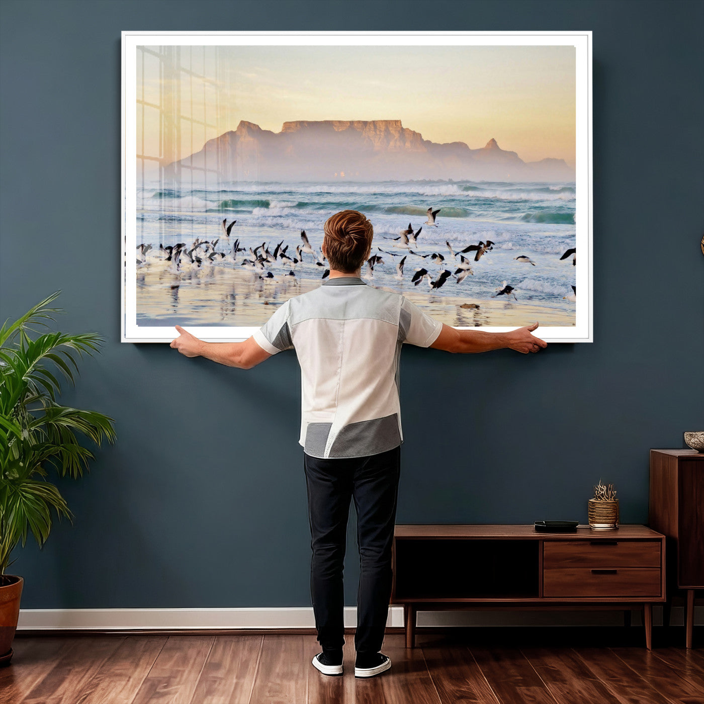 78989362-MGV-CV-36X24 - Seagulls Over Ocean Wall Art Canvas Print – Coastal Beach Landscape Artwork for Living Room Decor