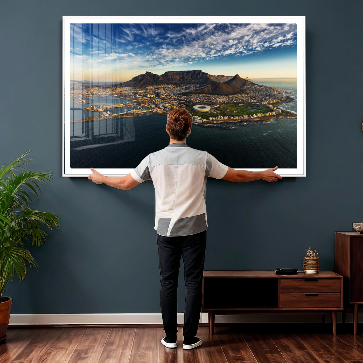 14654591-MGV-CV-36X24 - Cape Town Skyline Wall Art Canvas Print – Table Mountain Coastal Cityscape Artwork for Modern Office Decor