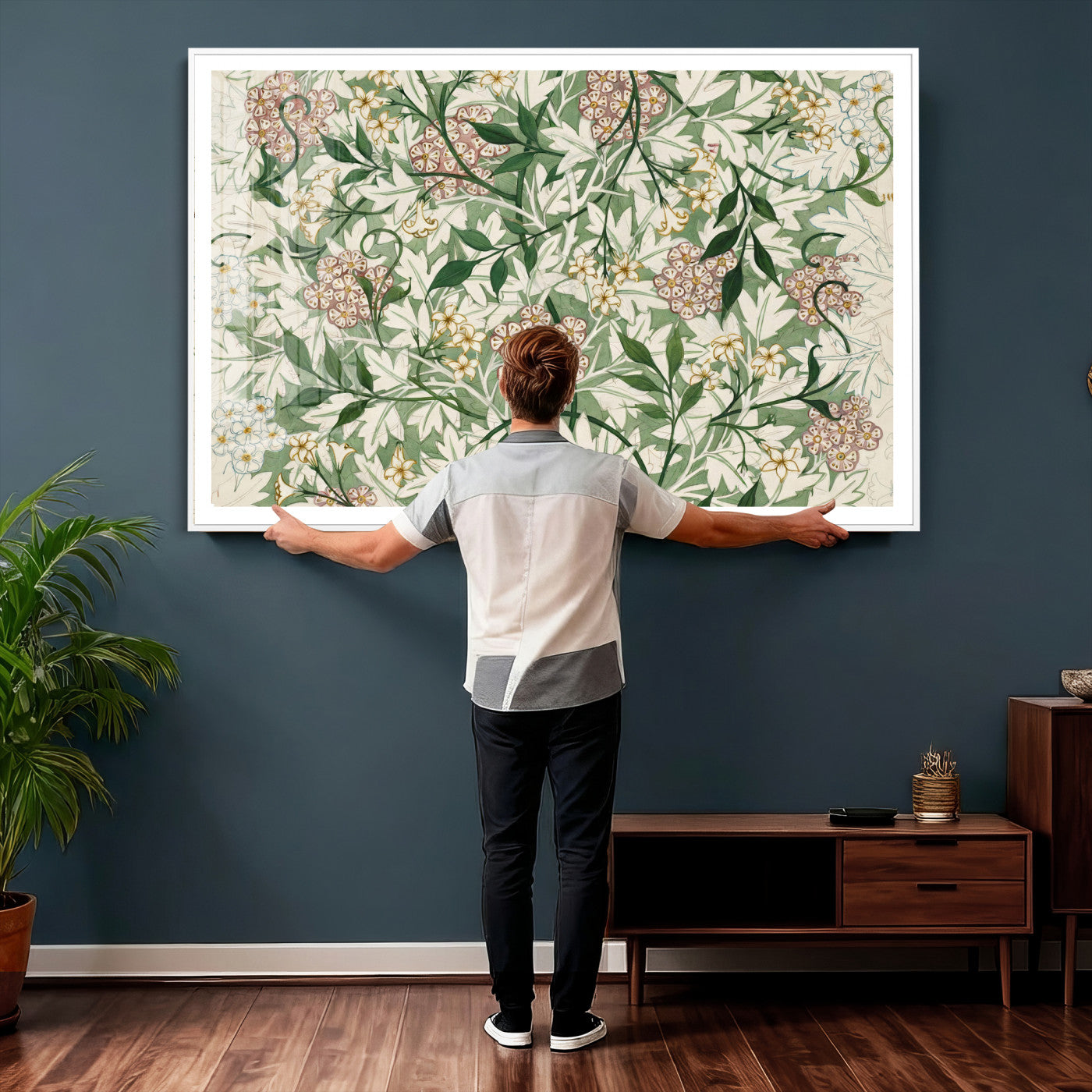 33560597-MGV-CV-36X24 - William Morris Jasmine 1872 Canvas Wall Art — Arts and Crafts Botanical Print | Vintage Green Floral Decor | Cottagecore Gift | Classic Art