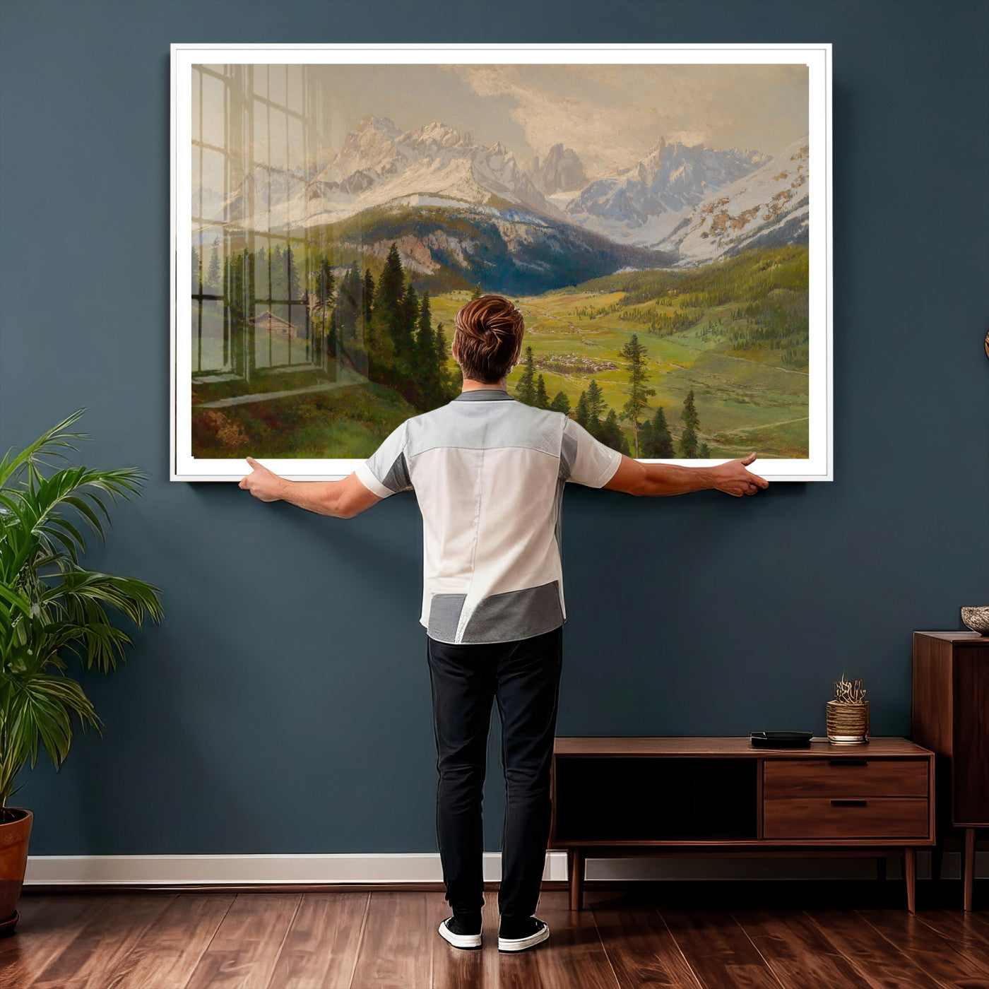 23120262-MGV-CV-36X24 - Konrad Petrides Sexten Village Canvas Print, Alpine Mountain Valley Painting, Dolomites Landscape Art