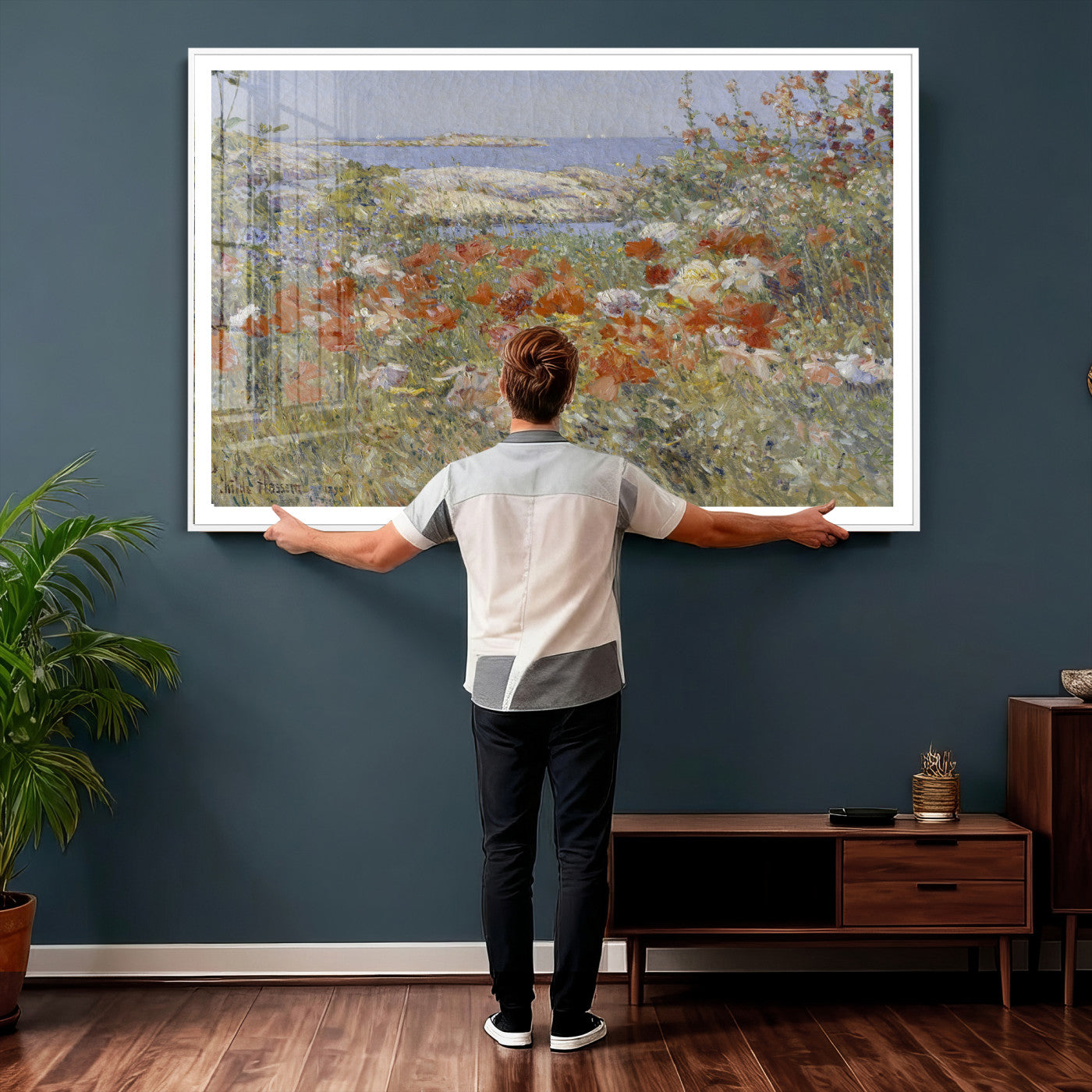 54770907-MGV-CV-36X24 - Childe Hassam Celia Thaxter Garden Canvas — 1890 American Impressionist Poppy Floral Print | Isles of Shoals Coastal Art | Classic Gift