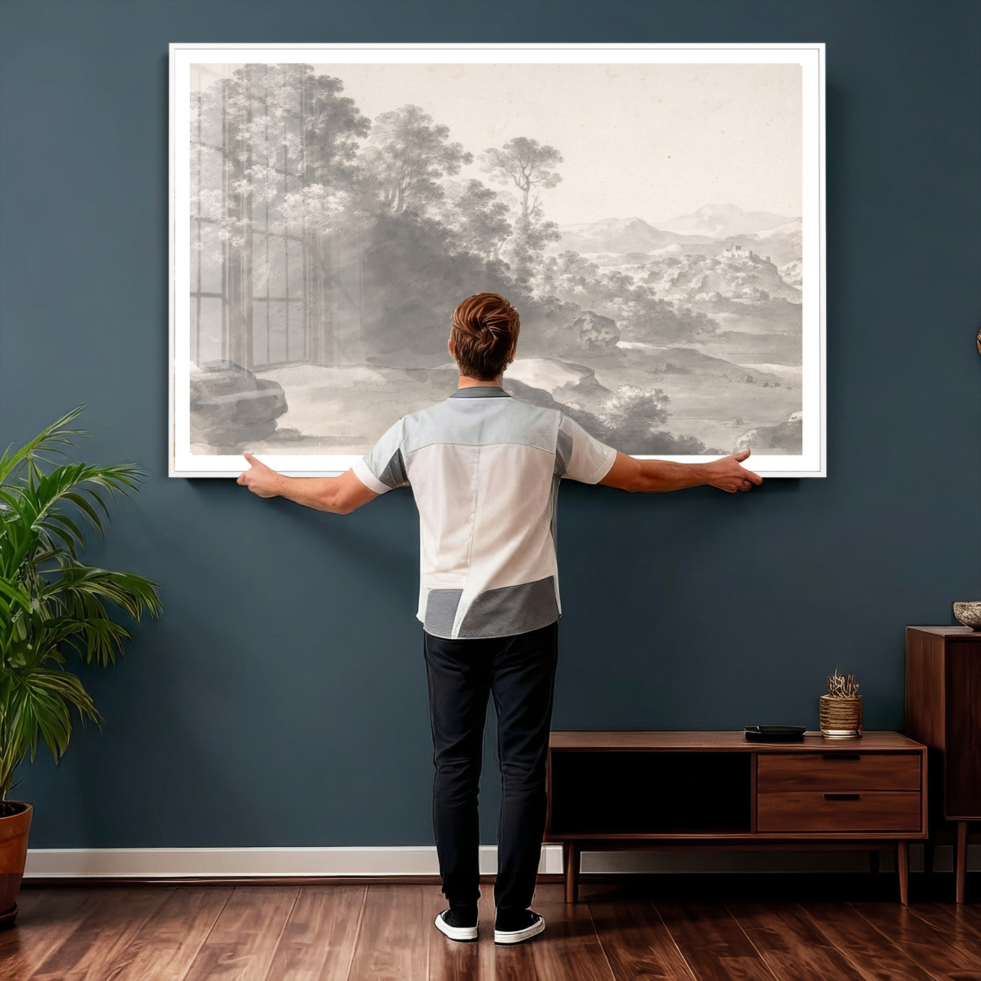 33041209-MGV-CV-36X24 - Van Poelenburch Landscape Canvas Wall Art — Dutch Golden Age Gray Wash Drawing Print | Baroque Italianate Nature Decor | Old Master Classic Gift