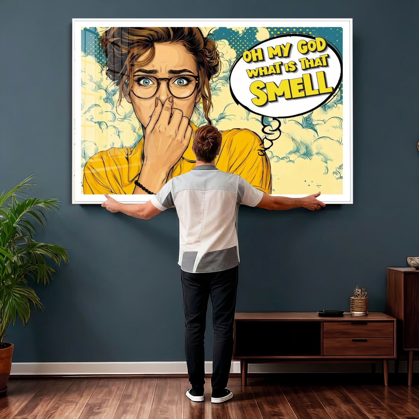 B79156505-MGV-CV-36X24 - Pop Art Print Bathroom Sign Wall Art Canvas Print — Funny Bathroom Canvas | Comic Style Toilet Wall Decor | Humor Gift | What is that Smell