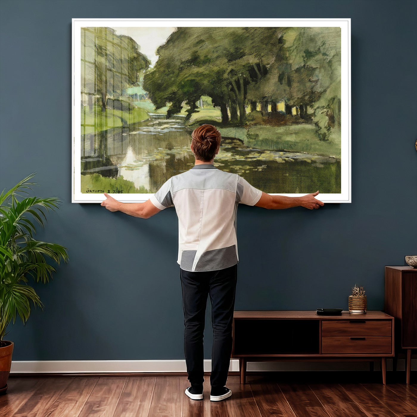 54446767-MGV-CV-36X24 - Anders Zorn Watercolor Canvas Print, Örtofta 1905 Swedish River Landscape, Impressionist Nature Art, Scandinavian Wall Decor, Plein Air Painting Print