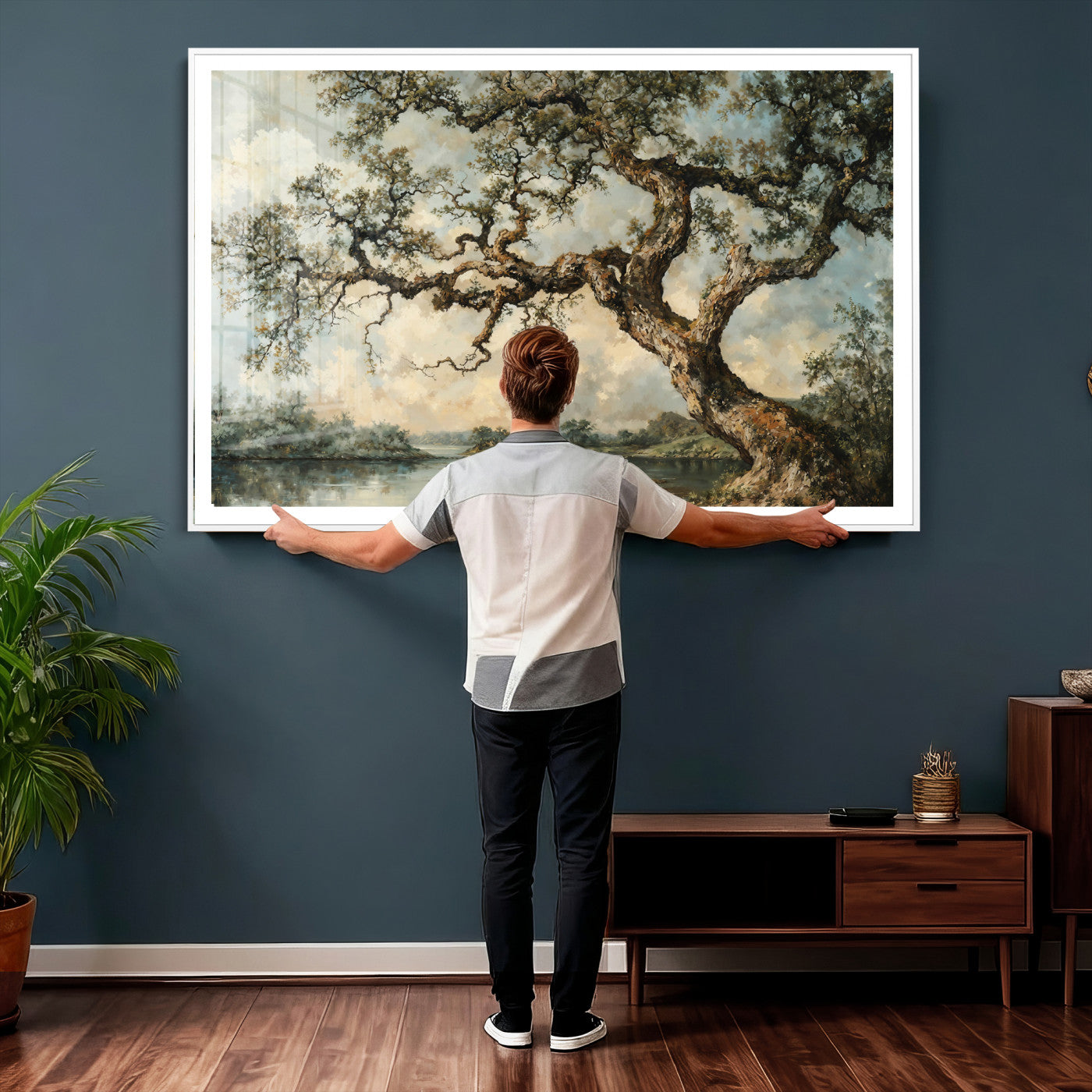 63857726-MGV-CV-36X24 - Old Oak Tree Canvas Wall Art, Turner Inspired Romantic Landscape Print, Vintage Nature Painting, Living Room Wall Decor, Antique Style Tree Art