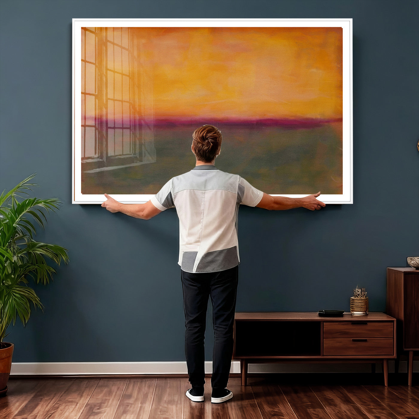 21628300-MGV-CV-36X24 - Abstract Color Field Wall Art Canvas Print, Framed Minimalist Horizon Artwork for Living Room Bedroom Office