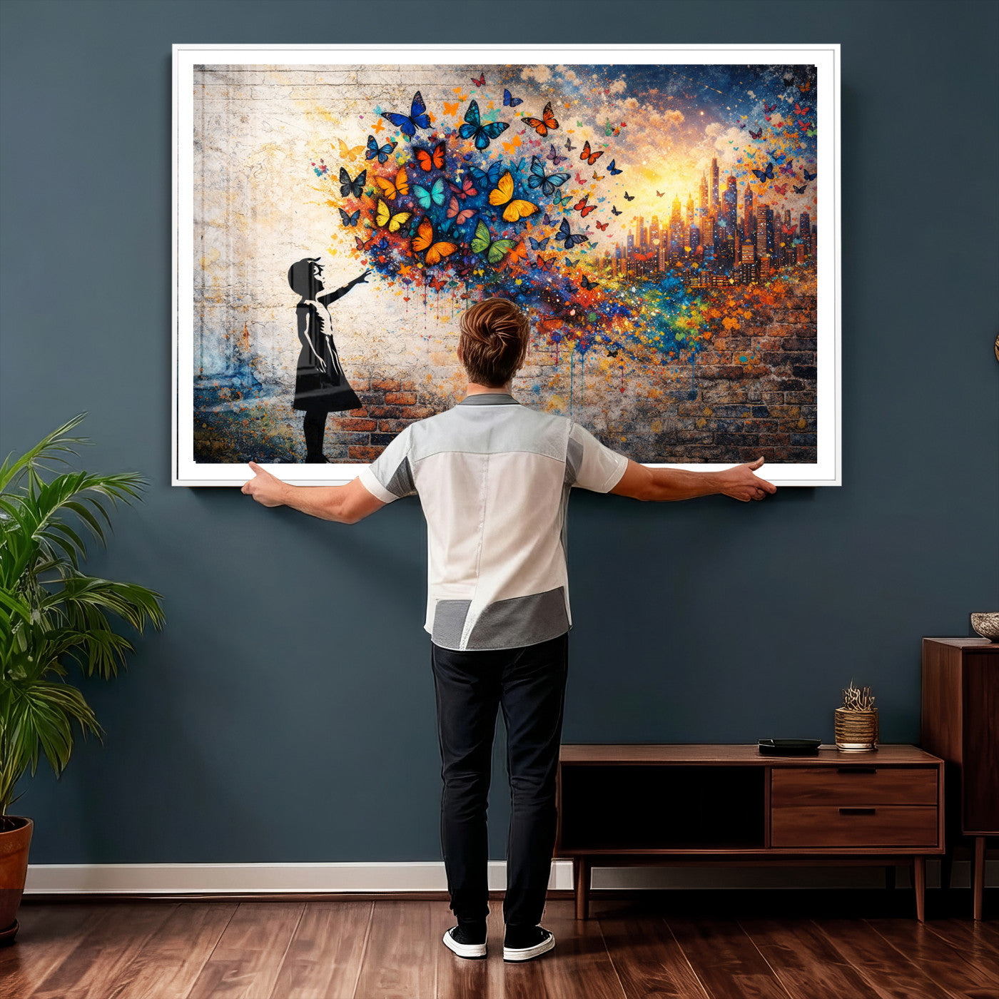 21540821-MGV-CV-36X24 - Banksy Girl Wall Art Canvas Print for Living Room Decor