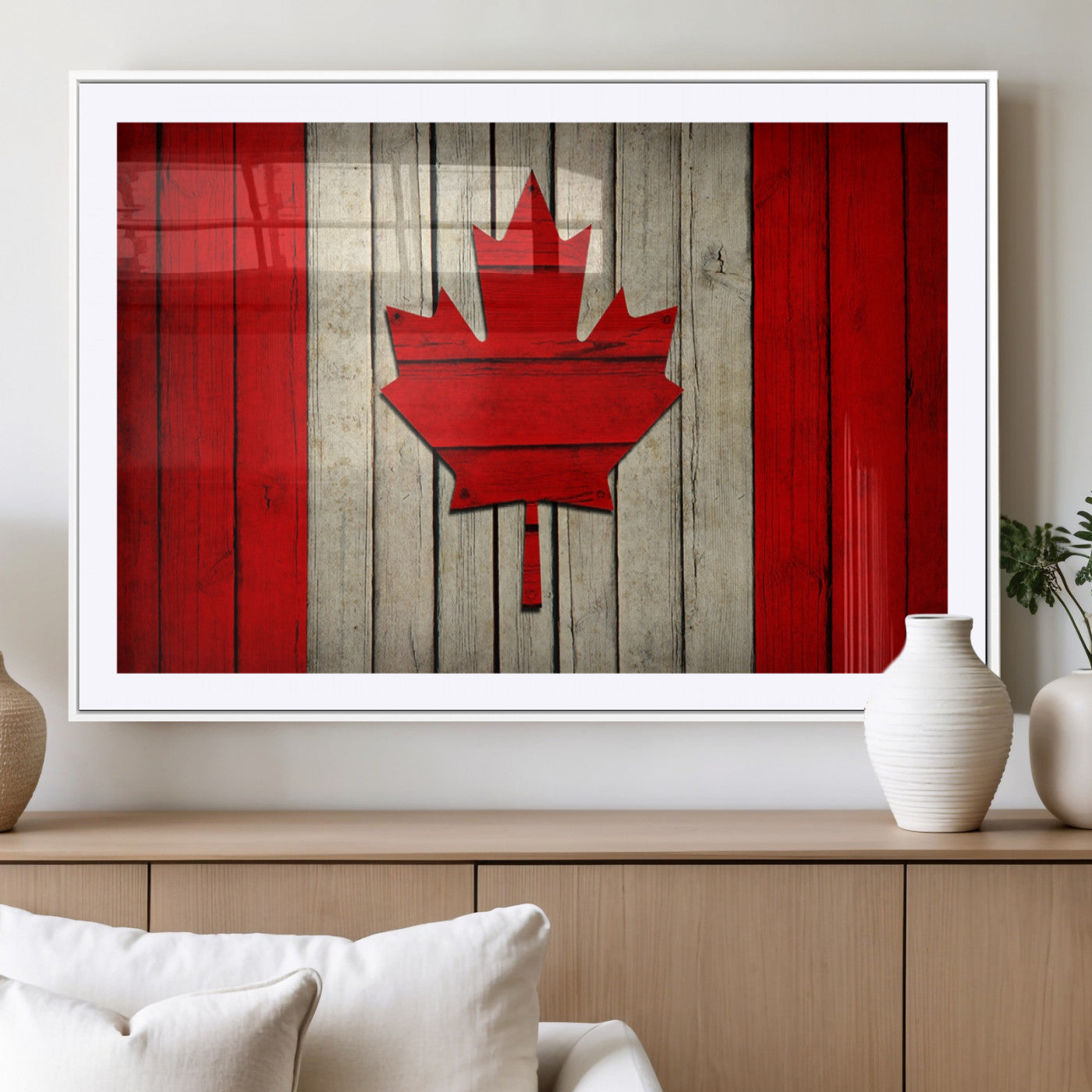 22674-MGV-CV-36X24-Rustic Canada Flag Wall Art – Framed Canadian Flag Canvas Print, Vintage Wood Texture Home or Office Decor