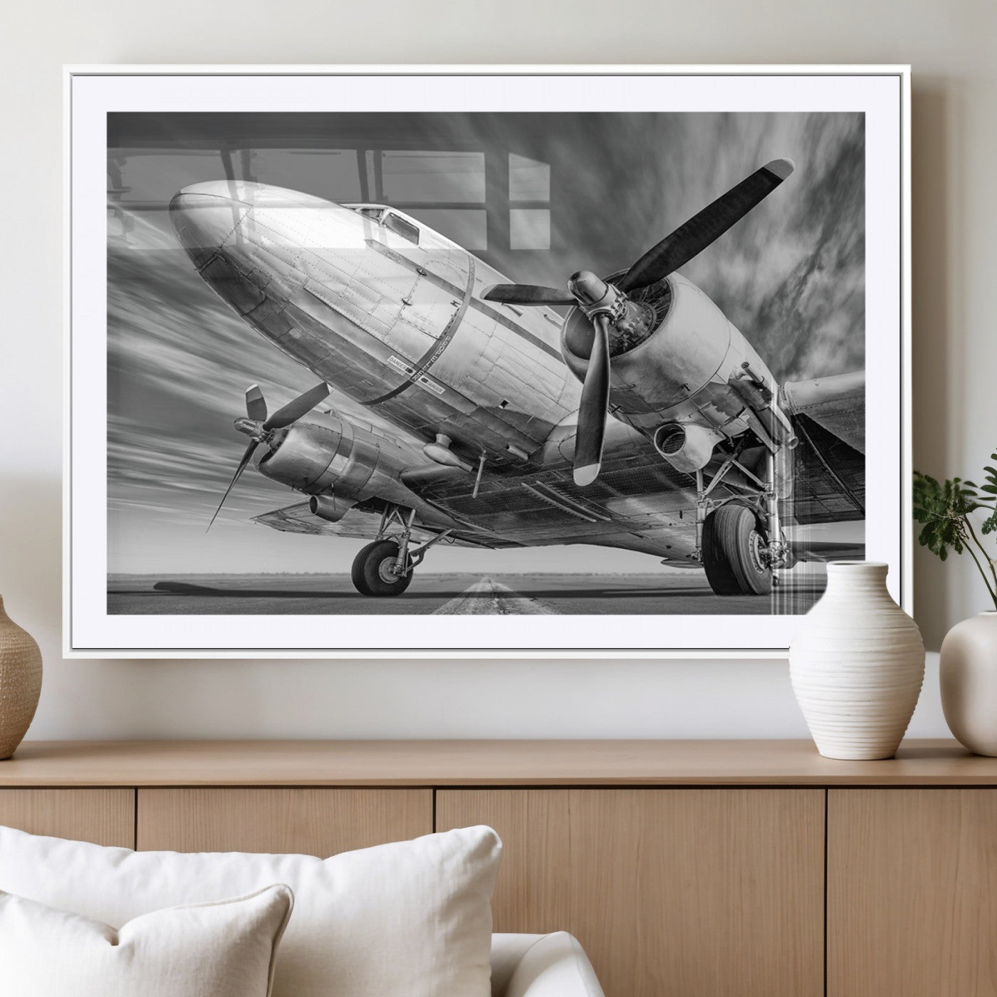 82744-MGV-CV-36X24-Vintage Airplane on Runway Canvas Print